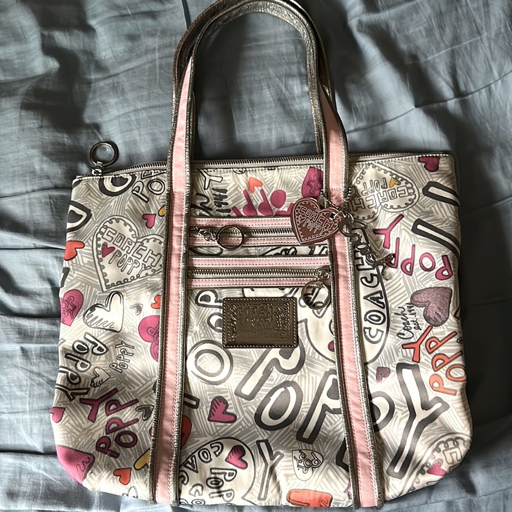 Coach Poppy Purse in the color Silver and Pink